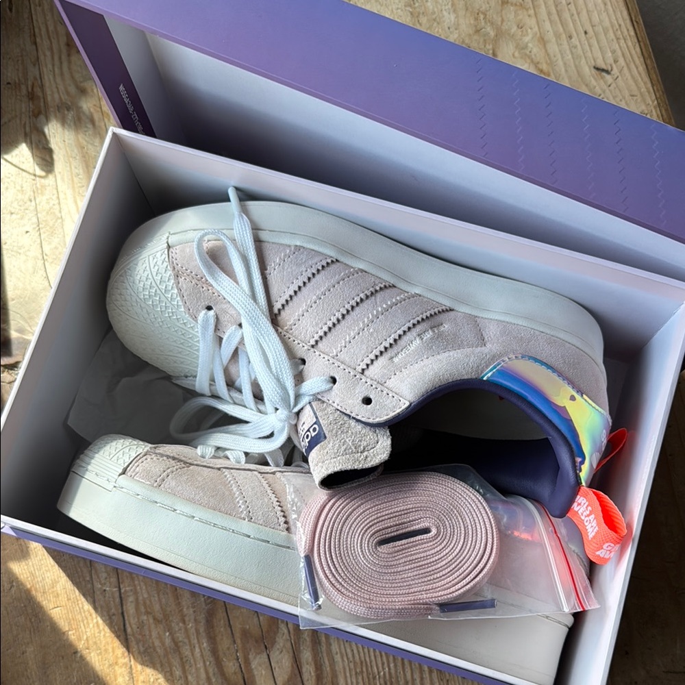 Adidas Cream and pink Platform Shoes